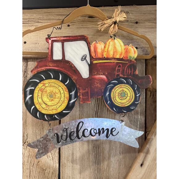 Hobby Lobby Red Metal Tractor Welcome Sign Fall Autumn Harvest Holiday Decor - Picture 2 of 7